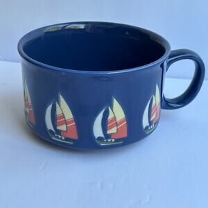 Vintage Otagiri Gibson Japan Blue Sailboat Soup Mug – Wide Stoneware Cup